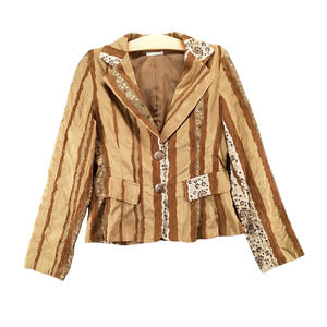 Pois Women's Blazer Jacket Long Sleeve Brown Actual 35x21.5 Floral